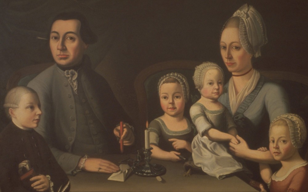 Painting of Johann Rudolf Geigy-Gemuseus with family-image